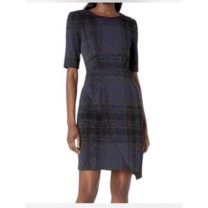 Betsey Johnson Women's Blue/Black Plaid Career Sheath Dress Faux Wrap - Size 4